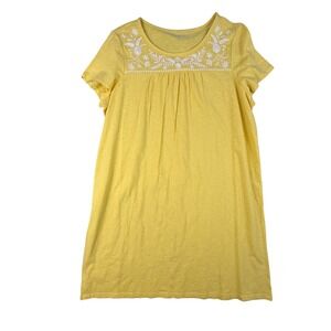 Kim Rogers Womens XXL Yellow Cabana Dress Floral Embroidered Slub Knit Shift